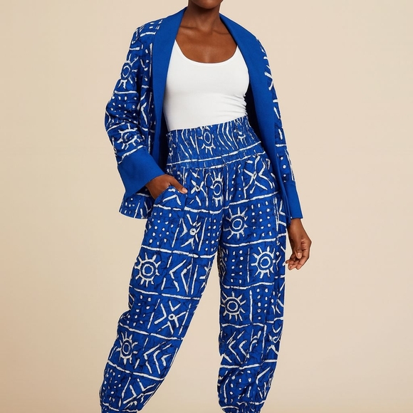 African Blue Patterned Women's Pants - Picture 1 of 1